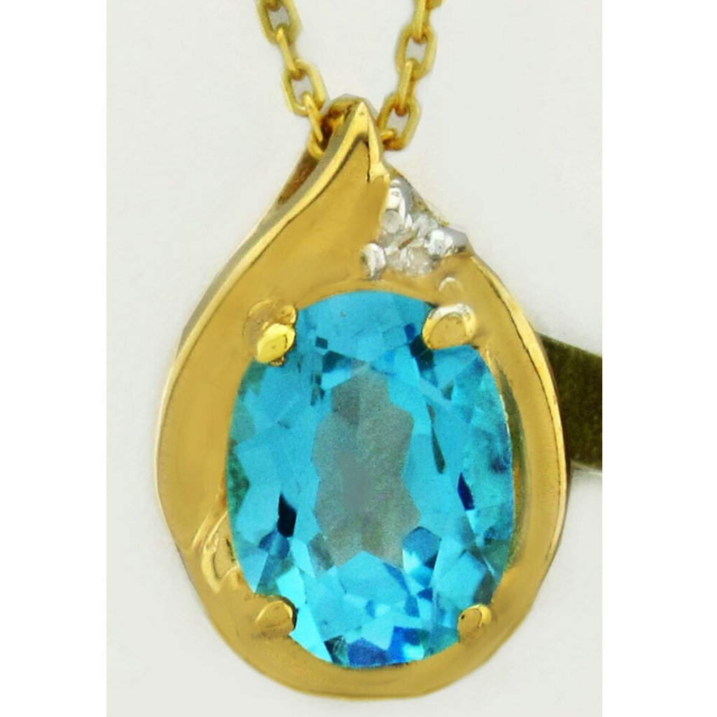 Genuine 1.59 Cts Blue Topaz & Diamond Pendant 10k Gold